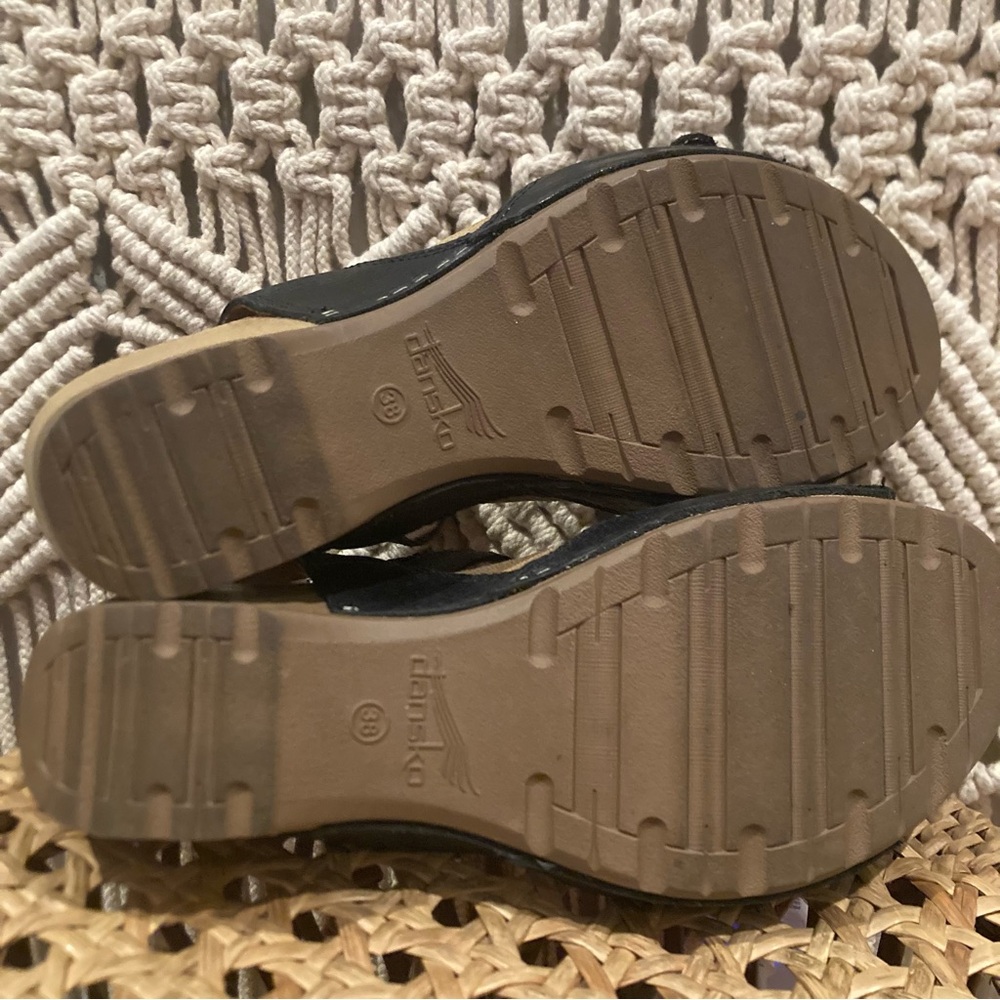 Dansko Tricia Black Milled Burnished Strappy Chunky Wooden Clogs - Picture 8 of 12